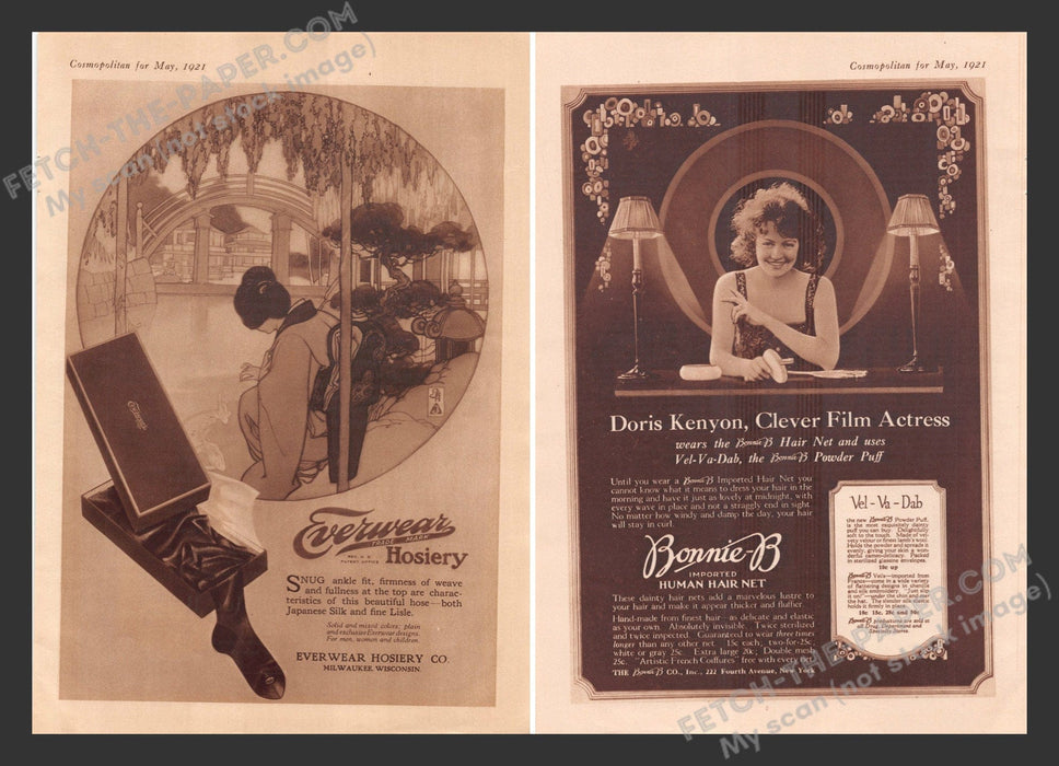 1921 Print Advertisements Front / Back Everwear Men's Hosiery & Bonnie-B Ad.