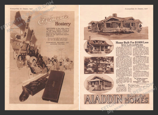 1921 Print Advertisements Front / Back Everwear Men's Hosiery & Aladdin Homes Ad.
