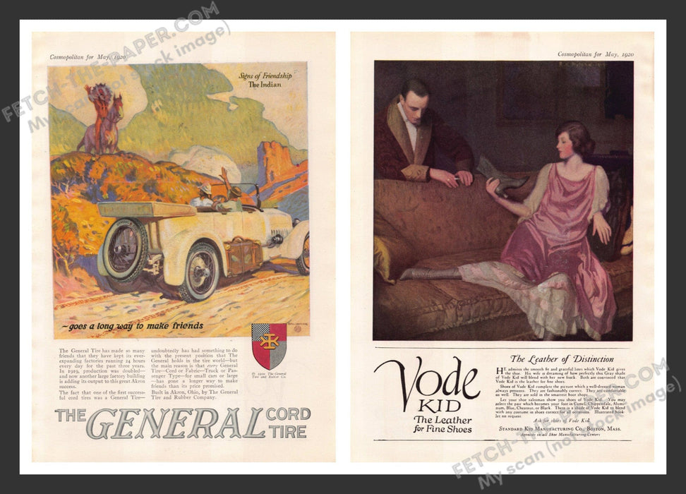 1920 Print Advertisement 2 Page General Cord Tires & Vode Kid Shoes Ad.