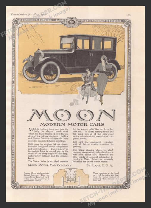 1920 Print Advertisement Moon Motor Car Company Car Illustration Ad.