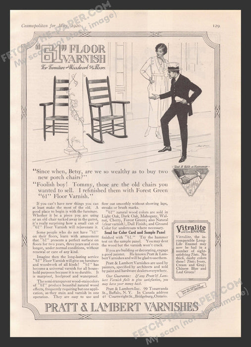 1920 Print Advertisement Pratt & Lambert Varnishes Household Ad.