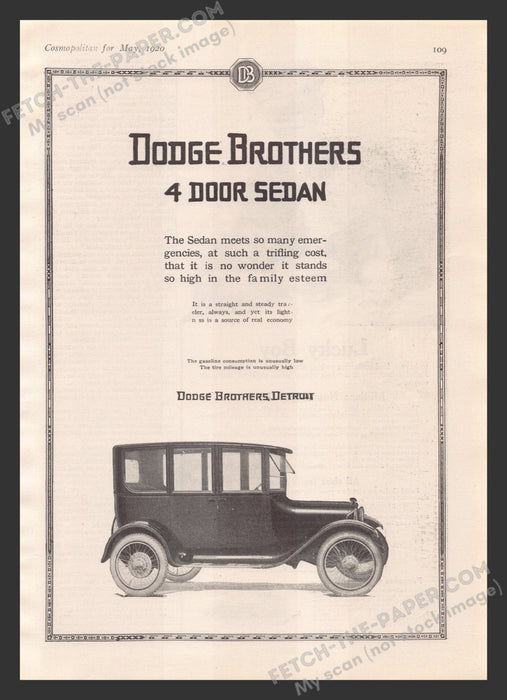 1920 Print Advertisement Dodge Brothers 4 Door Sedan Car Ad.