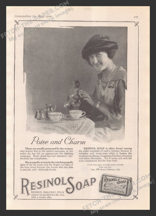 1920 Print Advertisement Resinol Soap Shaving Stick Men's Skin Ad.