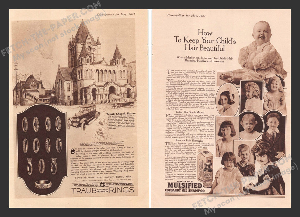 1921 Print Advertisements Front / Back Traub Rings & Watkins Coconut Oil Ad.