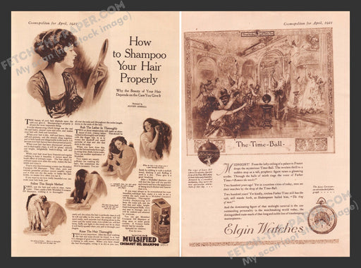 1921 Antique Print Advertisements Watkins Coconut Oil & Elgin Watches Ad.