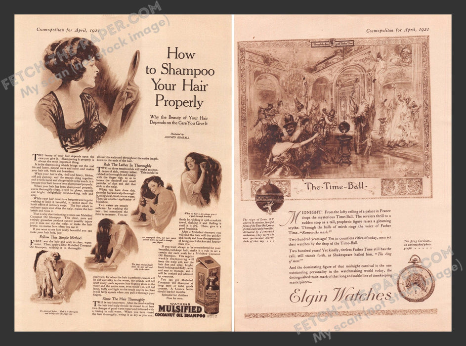 1921 Antique Print Advertisements Watkins Coconut Oil & Elgin Watches Ad.