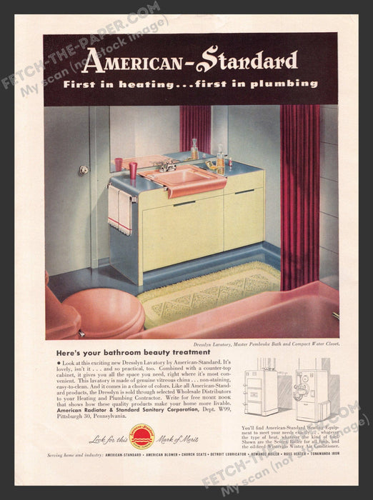 1949 Print Advertisement American-Standard Bathroom Household Ad.
