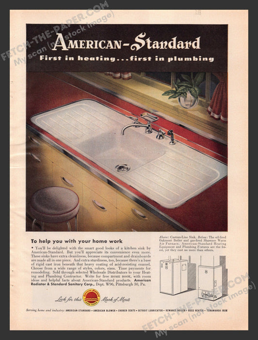 1949 Print Advertisement American-Standard Kitchen Sink Product Ad.