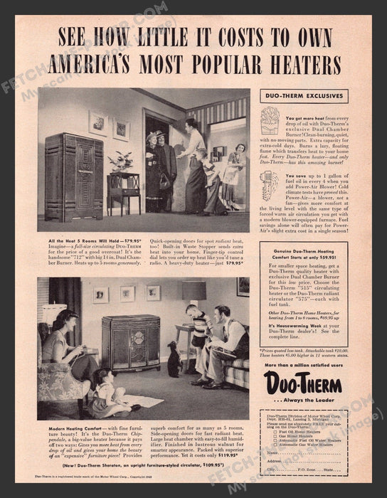 1949 Print Advertisement Duo-Therm Whole Home Heater Appliance Ad.