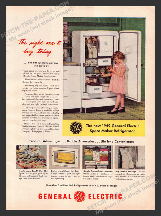 1949 Print Advertisement General Electric Space Maker Fridge Appliance Ad.