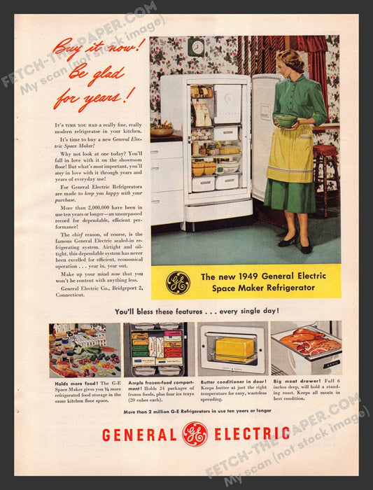 1949 Print Advertisement General Electric Space Maker Refrigerator Appliance Ad.