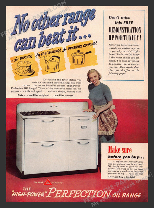 1949 Print Advertisement "High-Power" Perfection Oil Range Appliance Ad.