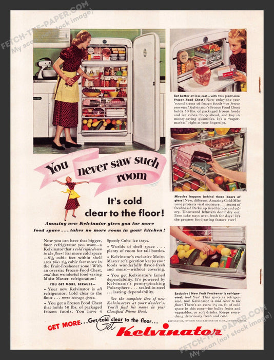1949 Print Advertisement Kelvinator Roomy Refrigerator Appliance Ad.