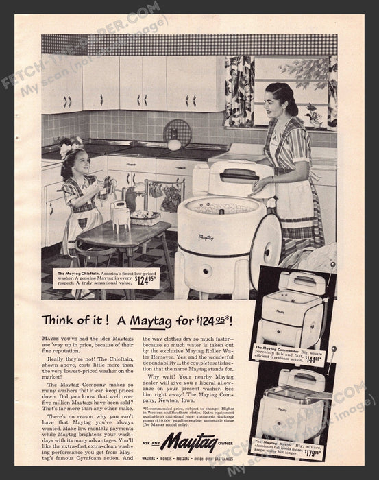 1949 Print Advertisement Maytag Master Commander Chieftain Appliance Ad.
