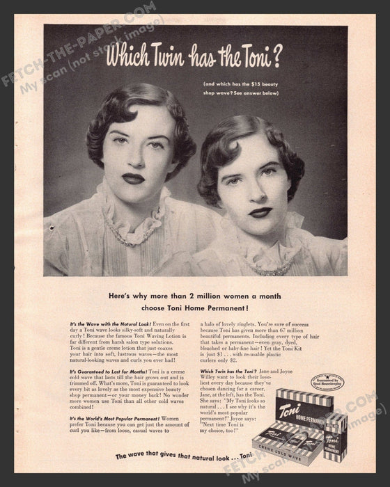 1949 Print Advertisement Toni Home Hair Permanent Twin Ad.