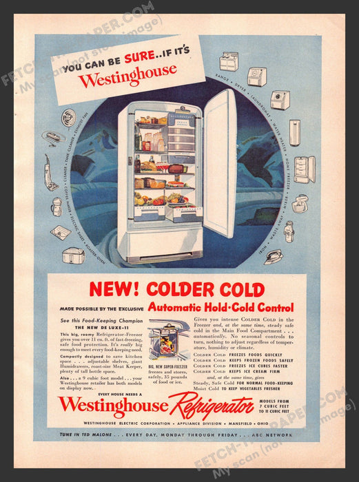 1949 Print Advertisement Westinghouse De Luxe-11 Refrigerator Appliance Ad.