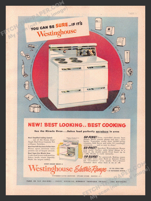 1949 Print Advertisement Westinghouse Electric Range Appliance Ad.
