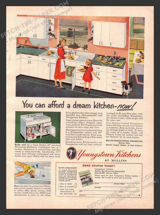 1949 Print Advertisement Youngstown Kitchens by Mullins Household Ad.