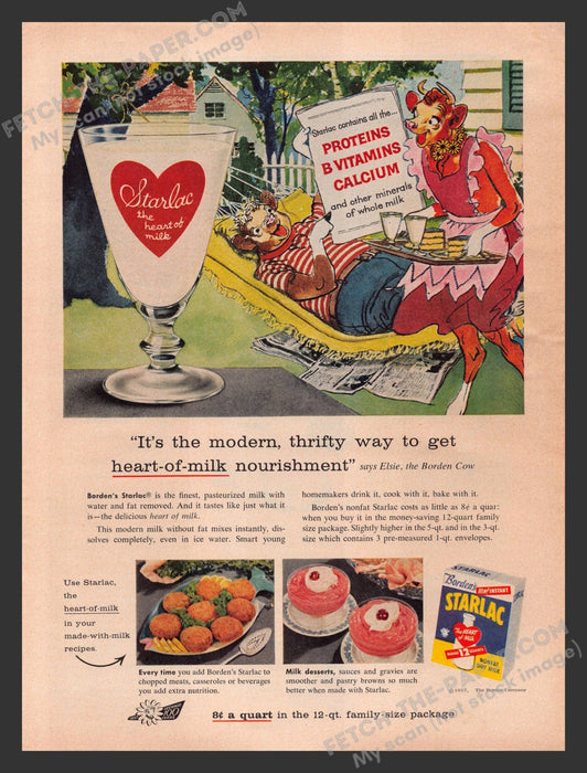 1957 Print Advertisement Borden Starlac Nonfat Dry Milk Hammock Food Ad.