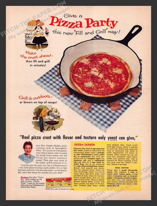 1958 Print Advertisement Fleischmann's Yeast Pizza Dough Recipe Ad.