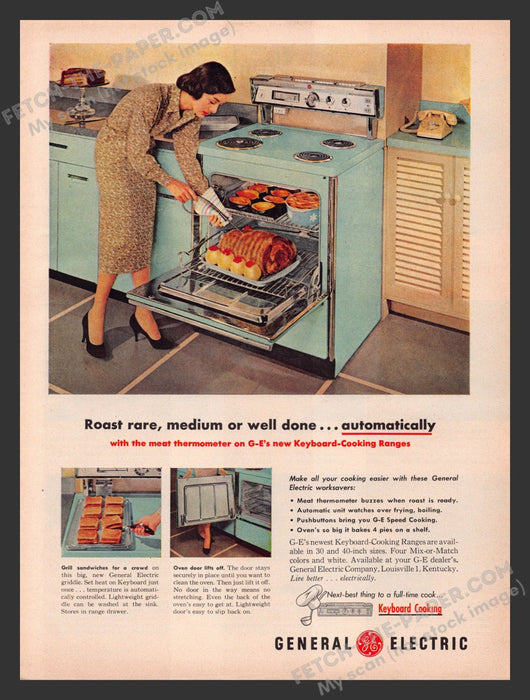 1958 Print Advertisement General Electric Keyboard Cooking Range Appliance Ad.