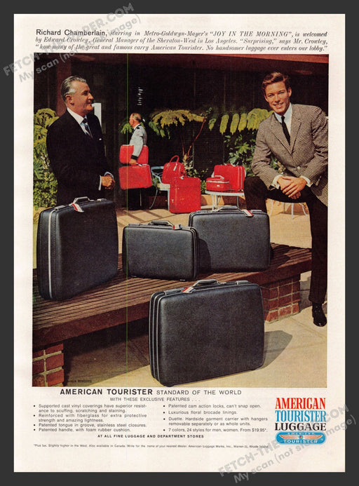 1965 Print Advertisement American Tourister Luggage Richard Chamberlain Famous.