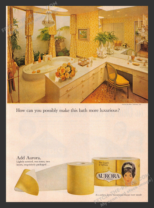 1965 Print Advertisement Aurora by Northern Yellow Toilet Paper Product Ad.