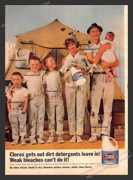1965 Print Advertisement Clorox Bleach Camping Family Product Ad.