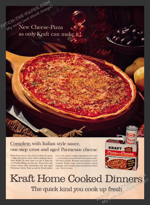 1965 Print Advertisement Kraft Pizza With Cheese Dinner Kit Food Ad.
