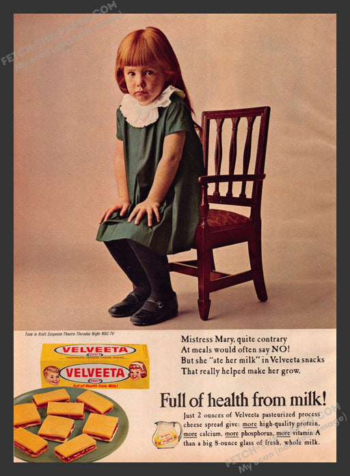 1965 Print Advertisement Kraft Velveeta Cheese Little Red Haired Girl Food Ad.