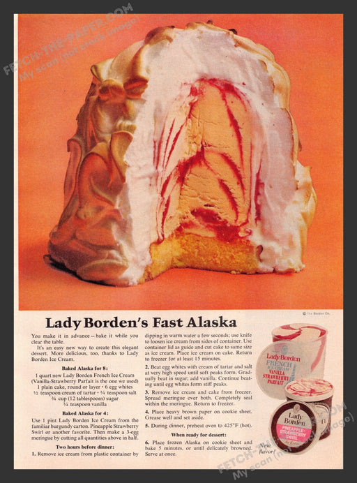 1965 Print Advertisement Lady Borden's Ice Cream Fast Alaska Recipe Ad.