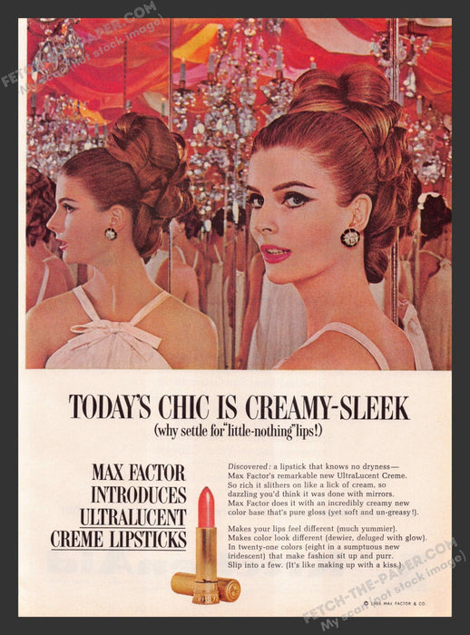 1965 Print Advertisement Max Factor Ultralucent Creme Lipstick Ad.