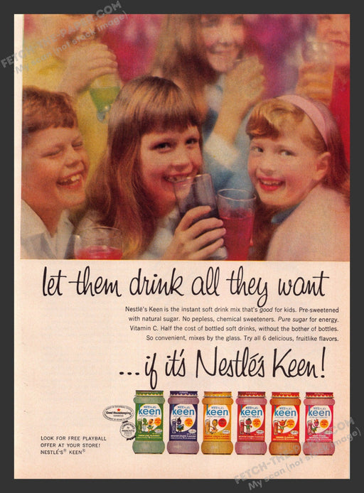 1965 Print Advertisement Nestle's Keen Instant Soft Drink Mix Ad.