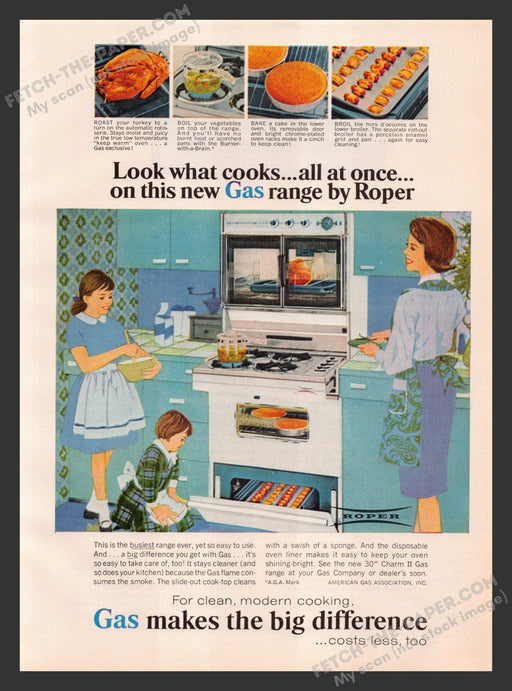 1965 Print Advertisement Roper Gas Range Appliance Ad.