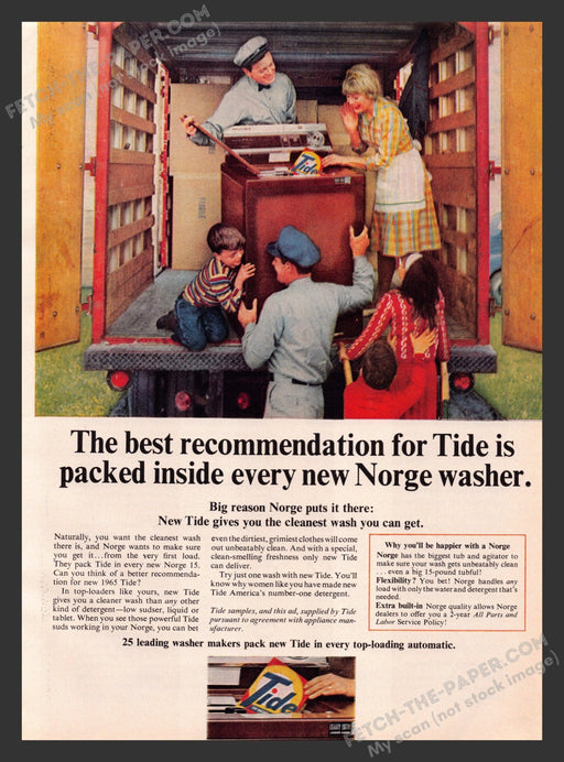 1965 Print Advertisement Tide & Norge Appliance Household Ad.