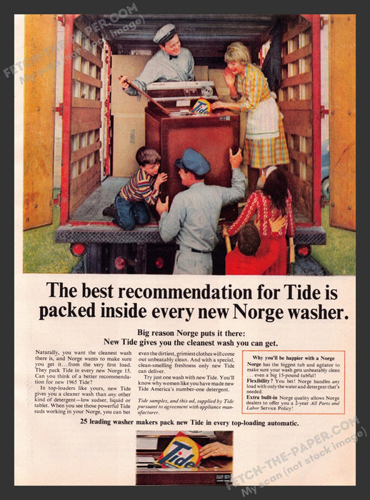 1965 Print Advertisement Tide & Norge Appliance Household Ad.