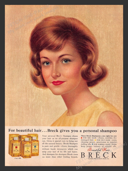 1963 Breck Beautiful Hair Shampoo Red Head Print Advertisement Ad