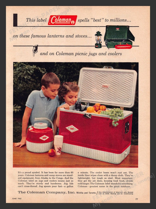 1963 Coleman Picnic Jugs & Coolers Print Advertisement Ad