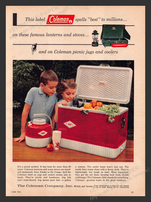 1963 Coleman Picnic Jugs & Coolers Print Advertisement Ad