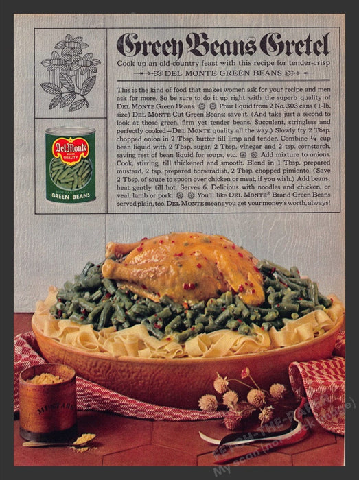 1963 Del Monte Green Beans "Green Beans Gretel" Recipe Print Advertisement Ad
