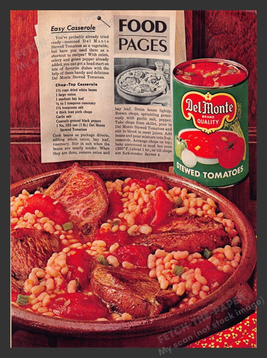 1963 Del Monte Stewed Tomatoes "Chop-Top Casserole" Recipe Print Advertisement