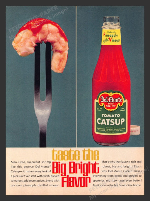 1963 Del Monte Tomato Catsup Shrimp "Big Bright Flavor" Print Advertisement Ad