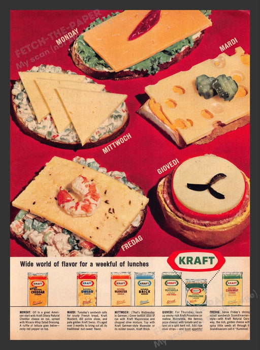 1963 Kraft Cheeses Week Full of Lunches Print Advertisement Ad
