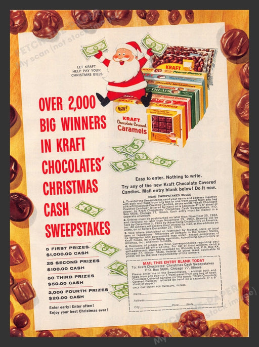 1963 Kraft Chocolate Covered Caramels Candy Christmas Print Advertisement Ad