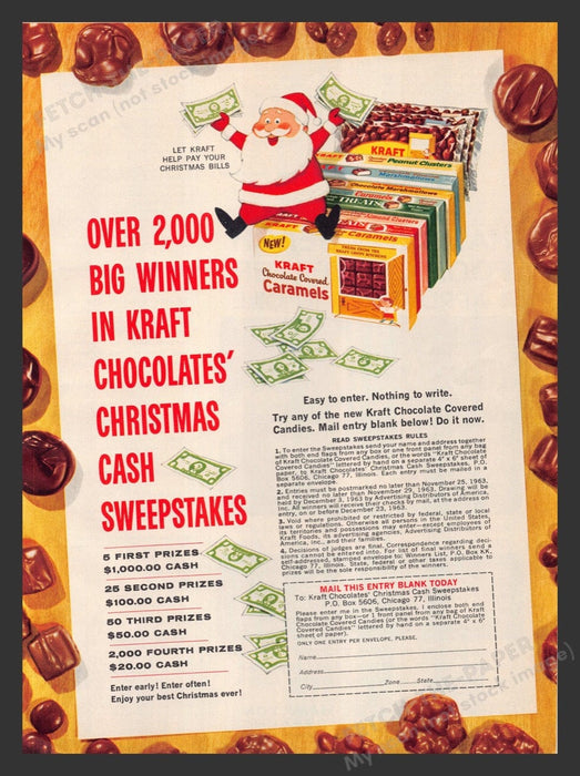 1963 Kraft Chocolate Covered Caramels Candy Christmas Print Advertisement Ad
