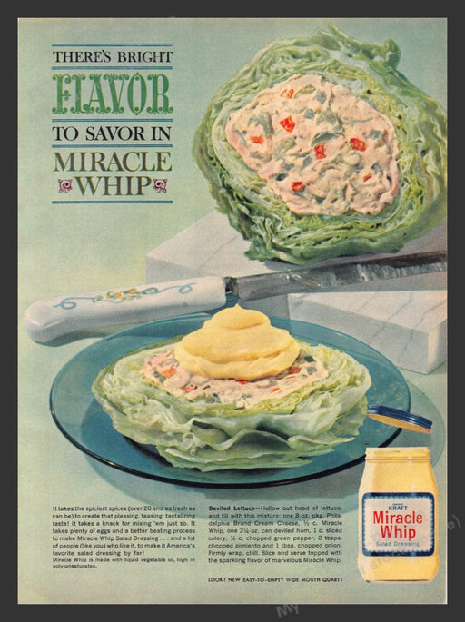 1963 Kraft Miracle Whip "Deviled Lettuce" Recipe Print Advertisement Ad