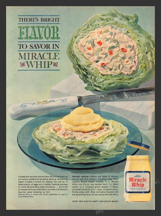 1963 Kraft Miracle Whip "Deviled Lettuce" Recipe Print Advertisement Ad