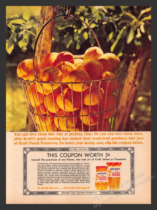 1963 Kraft Peach Preserves & Jellies Basket Print Advertisement Ad