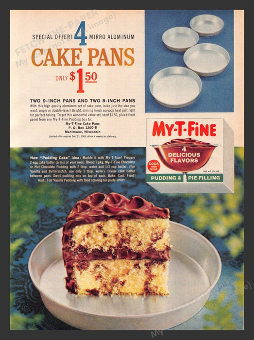 1963 My-T-Fine Pudding & Pie Filling Mirro Cake Pans Print Advertisement Ad