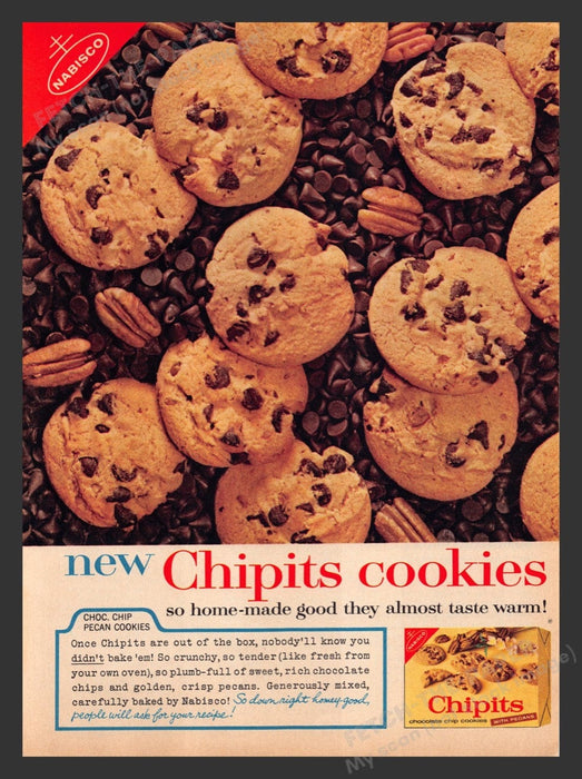 1963 Nabisco Chipits Chocolate Chip Cookies with Pecans Print Advertisement Ad